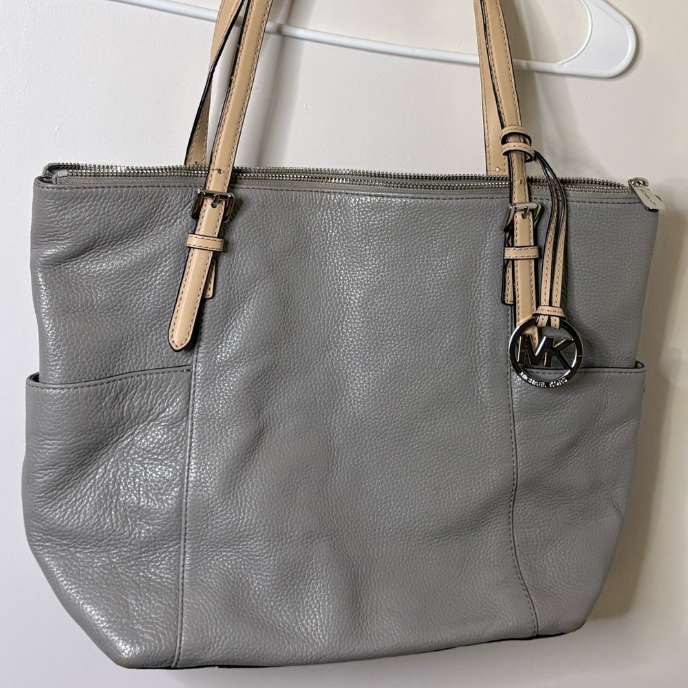 Michael Kors Pebble Gray Tote with Tan Accents